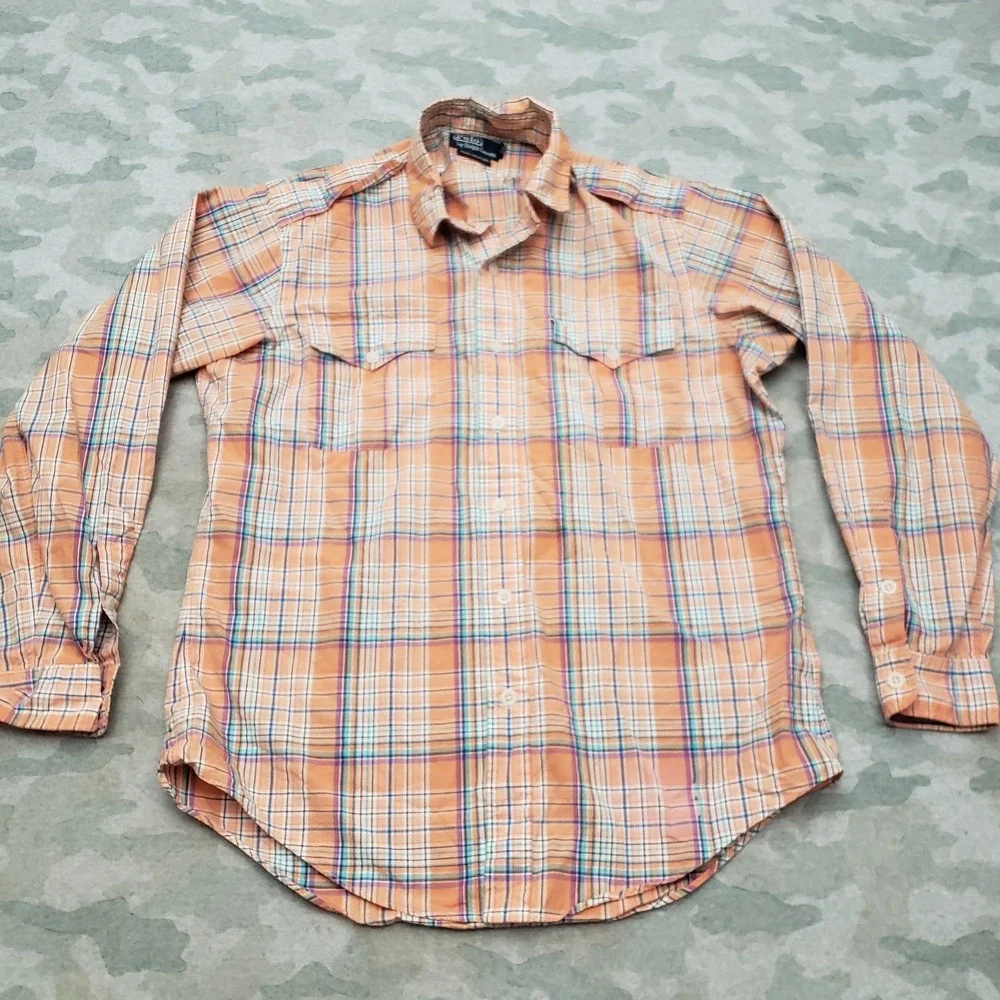 Polo Ralph Lauren Shirt Mens Large Orange Trim Military Long Sleeve Button Plaid
